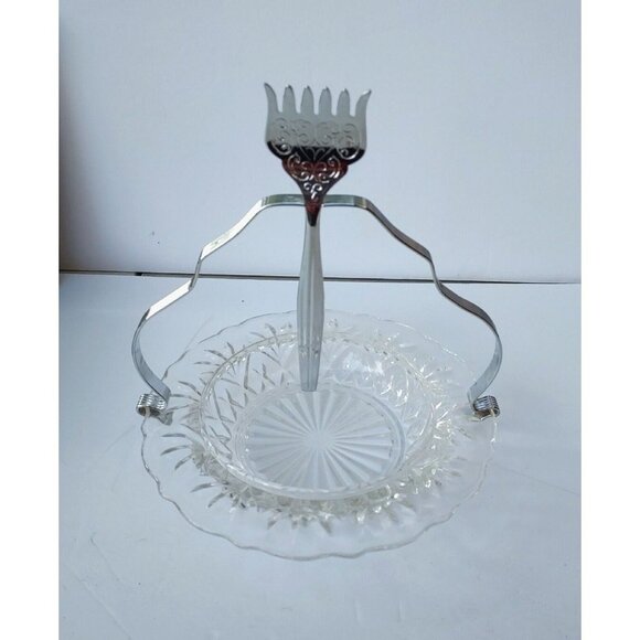 Vintage Glass Chrome Stainless Seafood Serving Set Detachable Handle Japan NIB - Picture 8 of 10